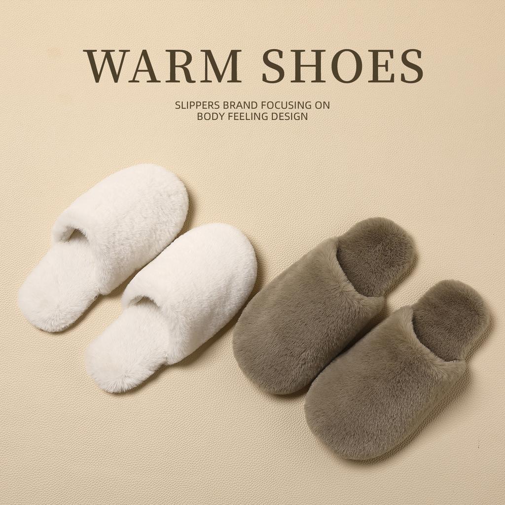 Non-slip Fluffy Slippers Autumn and Winter Indoor Plush Warm Couple Home Soft Bottom Home Cotton Slippers