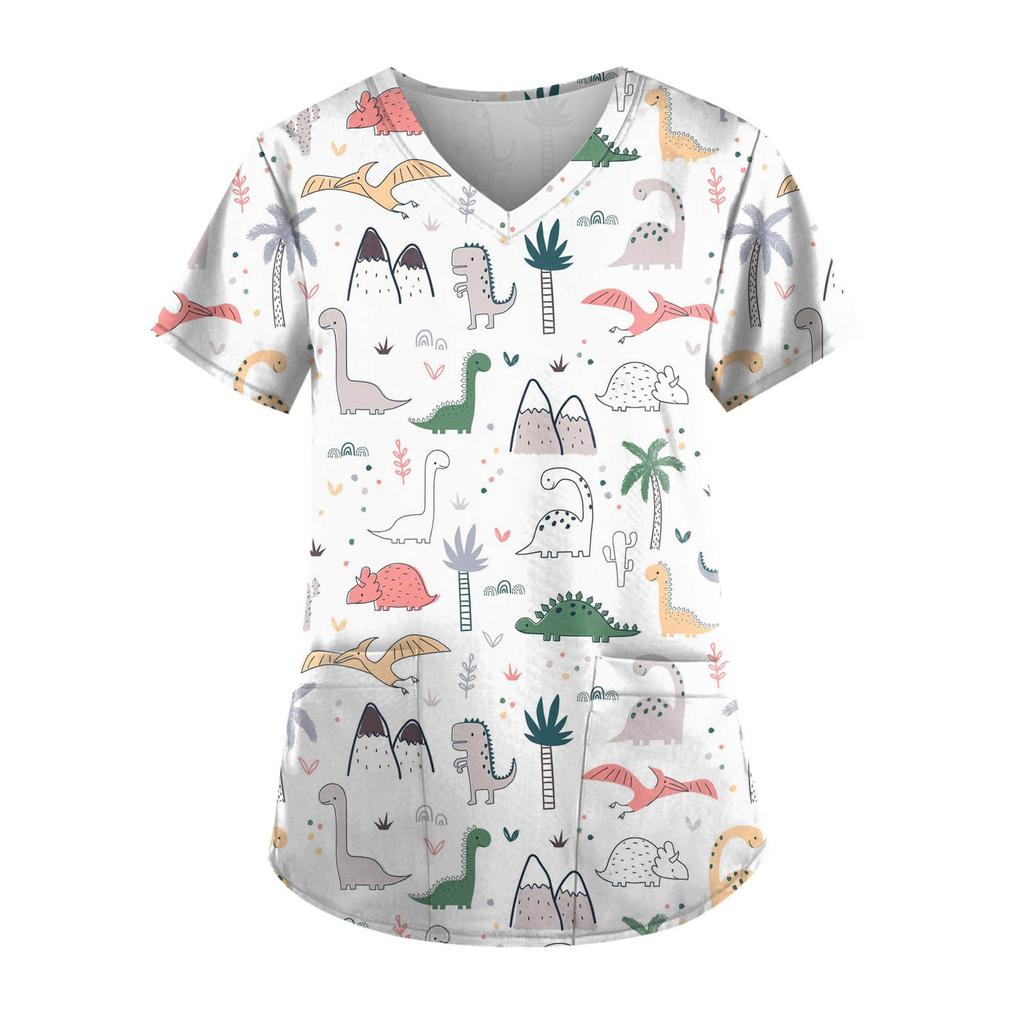 Женский топ с карманами и карманами с короткими рукавами и V-образным вырезом