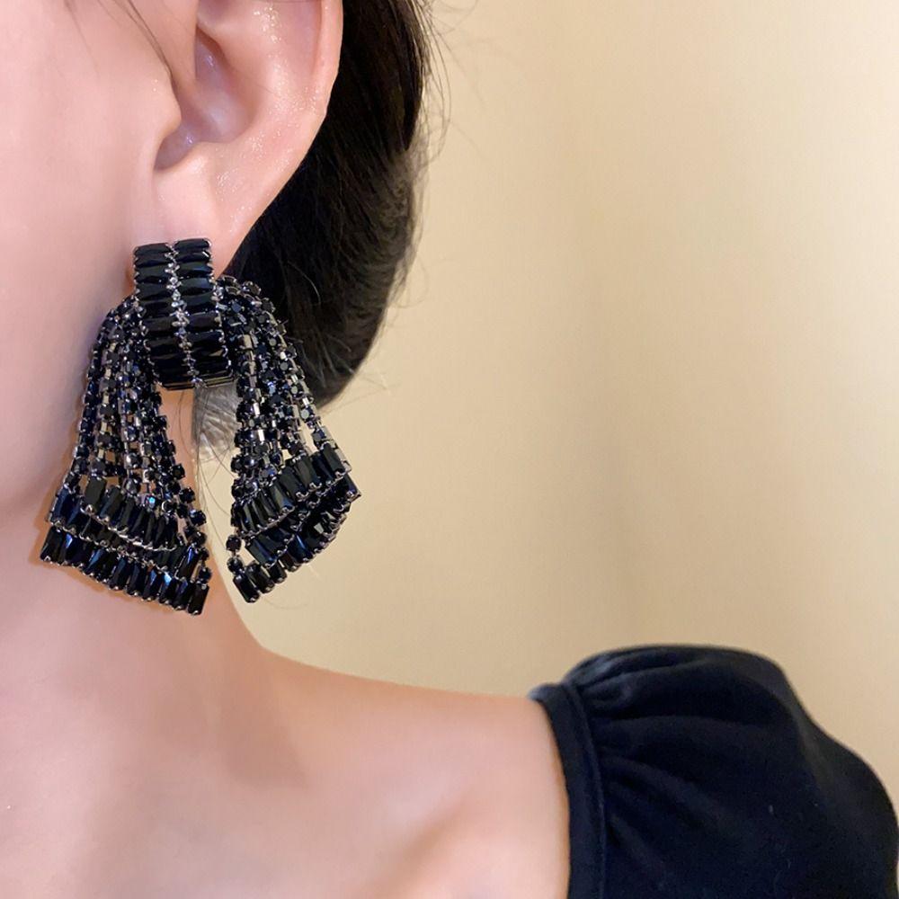 Elegant Bowknot Drop Earrings Crystal Exaggerated Earring Luxury Shining Rhinestone Earrings Women