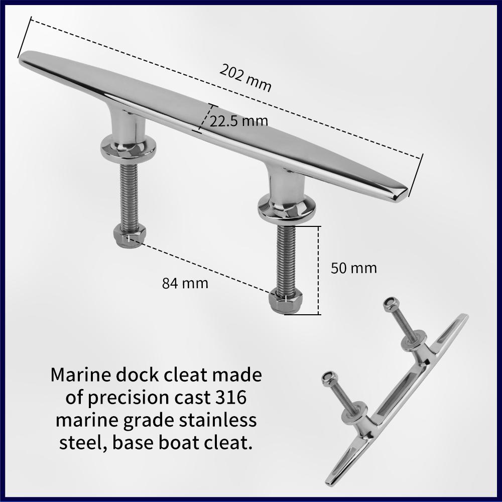 6/8/10 inch 316 Stainless Steel Heavy Duty Stud Mount Flat Top Cleat for Boat Dock Open Cleats Marine Accessories