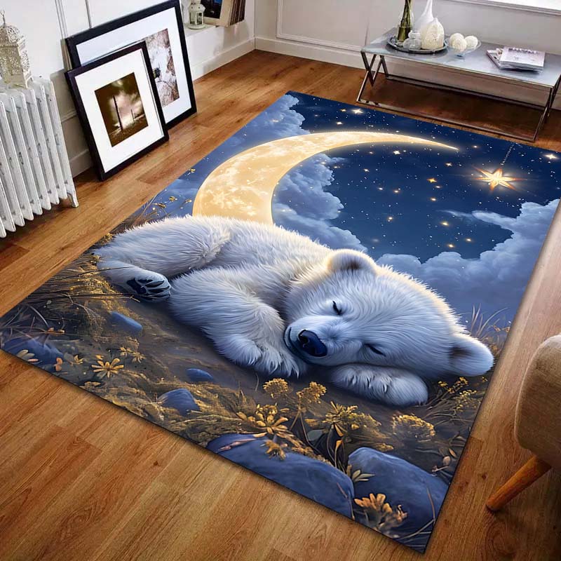 Little Bear In The Moonlight Print Carpet for Bedroom Living Room Bedside Sofa Floor Mat Modern Home Decor Area Rug Large Size