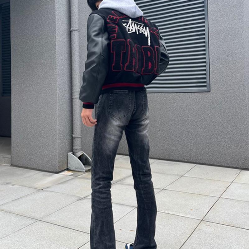 Джинсы с узором молнии мужские зимние вельветовые штаны в стиле American high street утолщенные облегающие штанины длинные слегка подтянутые штаны