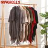 6 Colors 2022 Black Winter Warm Long Capes Loose Poncho Knitwear Women Faux Fur Streetwear Knited Tassel Coat With Pocket