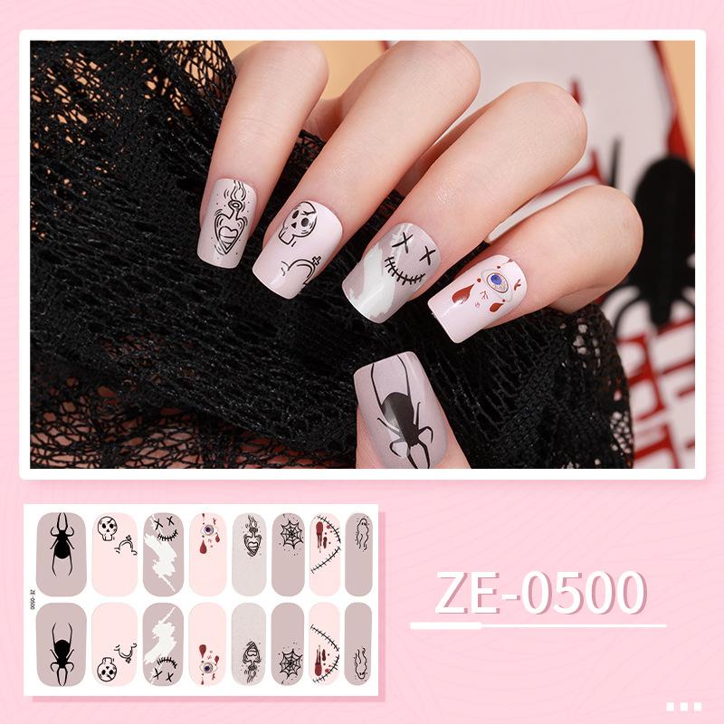ZE Glow In Dark No-Cure Gel Nail Wraps, Full Cover Halloween Style Autumn Winter Nail Stickers, Nail Patch Films