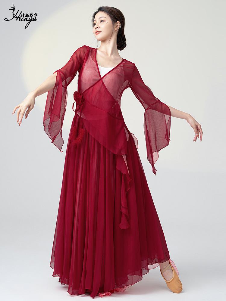 Huayu Classical Chinese Dancewear Set: Long Flowing Fairy Spirit Top for Women's Performance