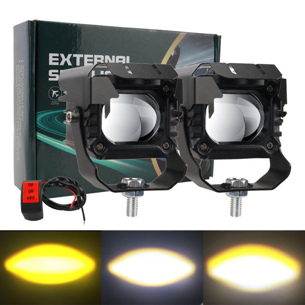 Двухлучевой светодиодный прожектор для автомобилей и мотоциклов - Желтый и Белый