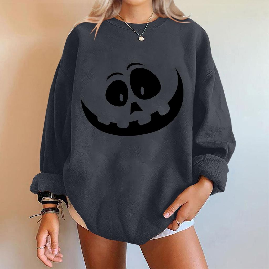 Женские повседневные модные толстовки с длинным рукавом и круглым вырезом с принтом Хэллоуина, пуловер, топ