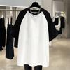 220g Pure Cotton Summer New Large Version Loose Contrasting Rag-sleeved Short-sleeved T-shirt for Women