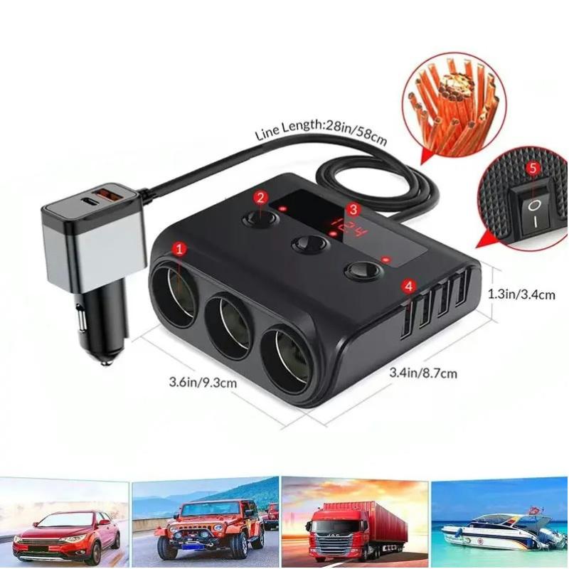 Автомобильный прикуриватель, разветвитель, автомобильное зарядное устройство, адаптер 180 Вт, автомобильное зарядное устройство 9 в 1, разветвитель для кемпинга, GPS, автомобильный адаптер 12 В/24 В