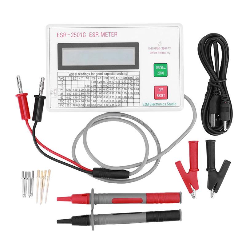 ESR Capacitor Tester Test In Circuit Capacitance Meter W/ Test Leads Clip LCD Display ESR Meter Smart Shutdown
