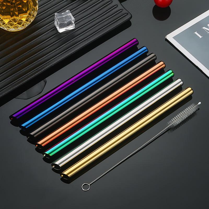 304 stainless steel oblique straw set beverage smoothie pearl boba milk tea straw cleaning brush cloth bag.