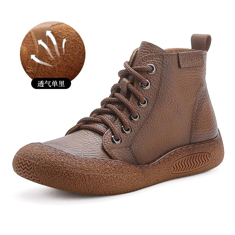 Высококачественные женские ботинки из натуральной кожи женские водонепроницаемые ботинки модные женские ботинки на шнуровке на платформе коричневые ботинки