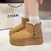 Модные женские ботинки 2024 года, новые однотонные ботинки на толстой подошве, популярные туфли для женщин, зимние плюшевые теплые короткие ботинки с круглым носком