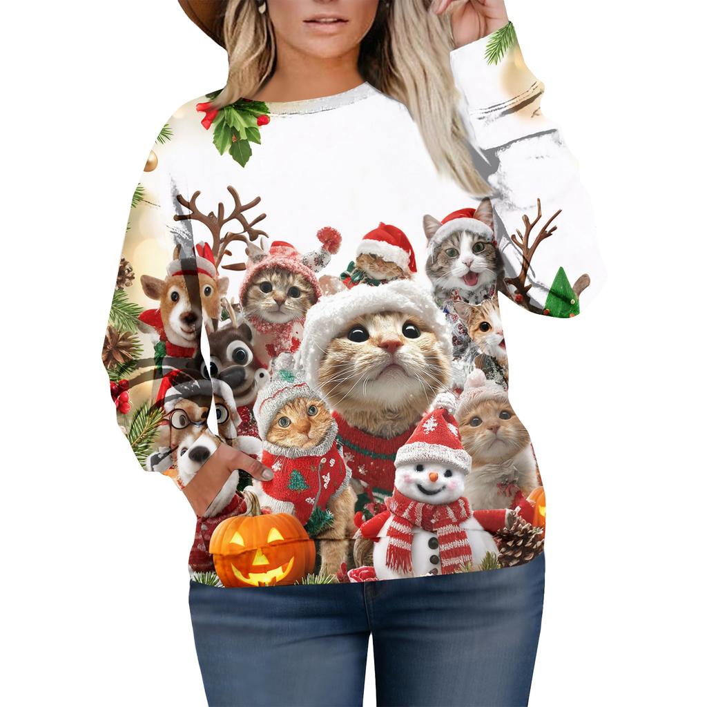 Рождественские толстовки для женщин свитер милая рубашка осенний пуловер топ