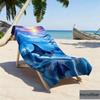 Пляжное полотенце «Закат над океаном» Спокойный морской пейзаж с черепахами Микрофибра Быстросохнущее полотенце для кемпинга Романтические пляжные побеги Синий