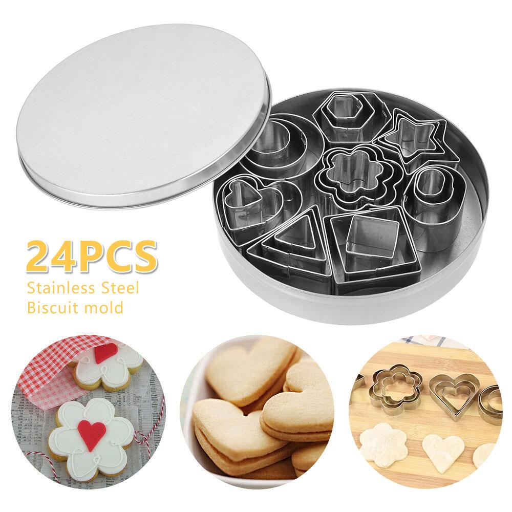 24pcs Cookie Moulds Stainless Steel DIY Biscuit Slicer Geometric Shapes Cookie Cutter Xmas Kitchen Baking Biscuit Mould
