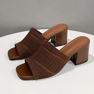 Тапочки на высоком каблуке женские вязаные туфли на толстой подошве летние женские сандалии новые пляжные шлепанцы туфли-лодочки прогулочные шлепанцы