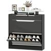 Shoe Storage Cabinet With Slide Out Drawer 2 Flip Doors Tempered Glass Top Black