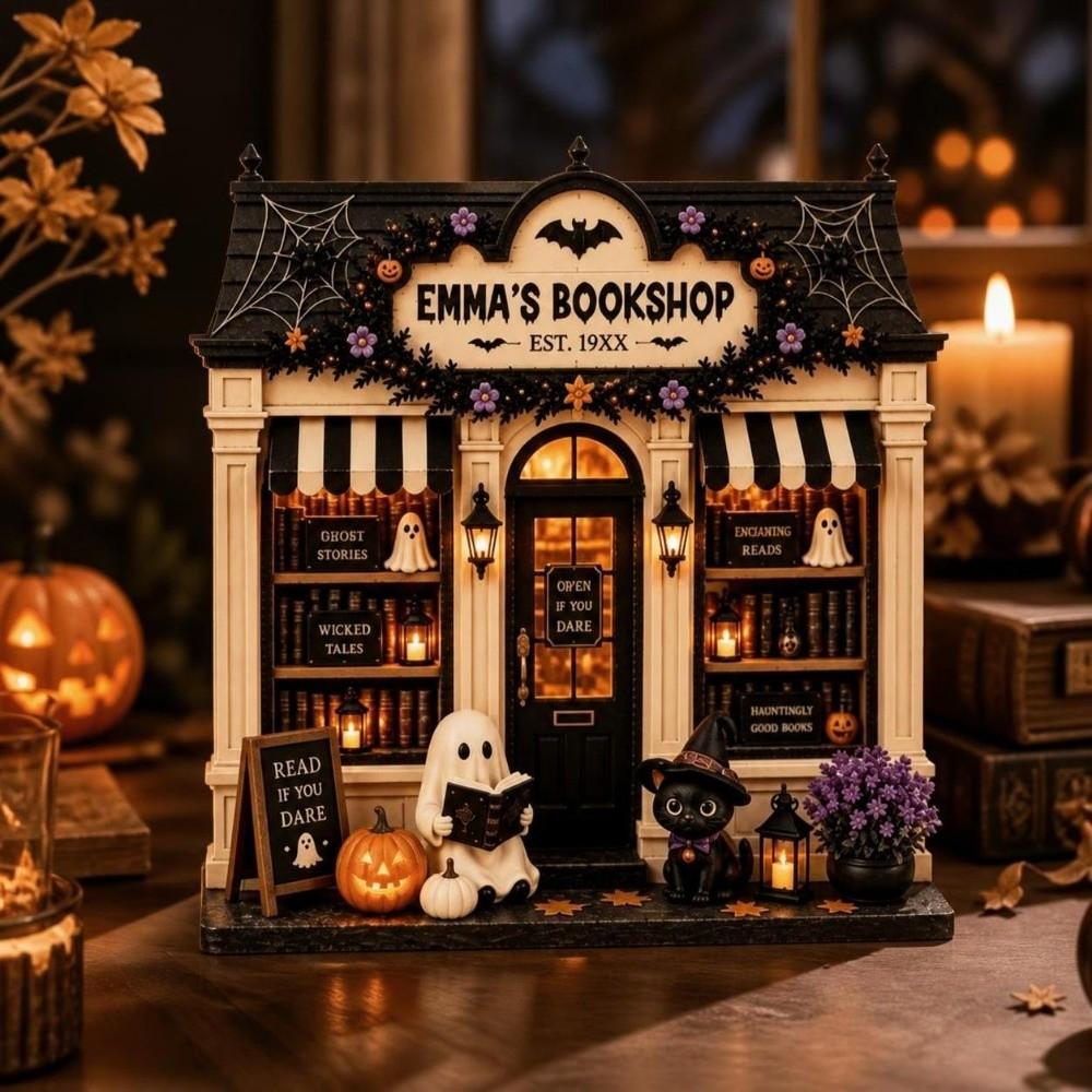 Wooden Haunted House Village Ornament Pumpkin Halloween Decor Statue Halloween Ornaments Farmhouse
