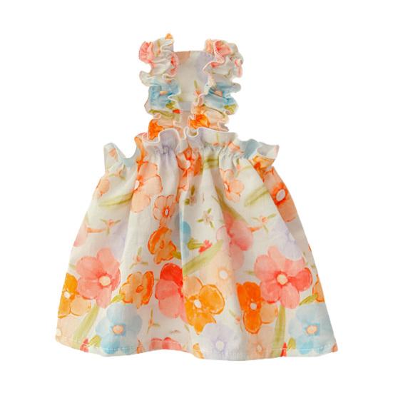 Painting Flower Print Ruffle Strappy Thin Summer Sleeveless Small Medium Dog Puppy Tee