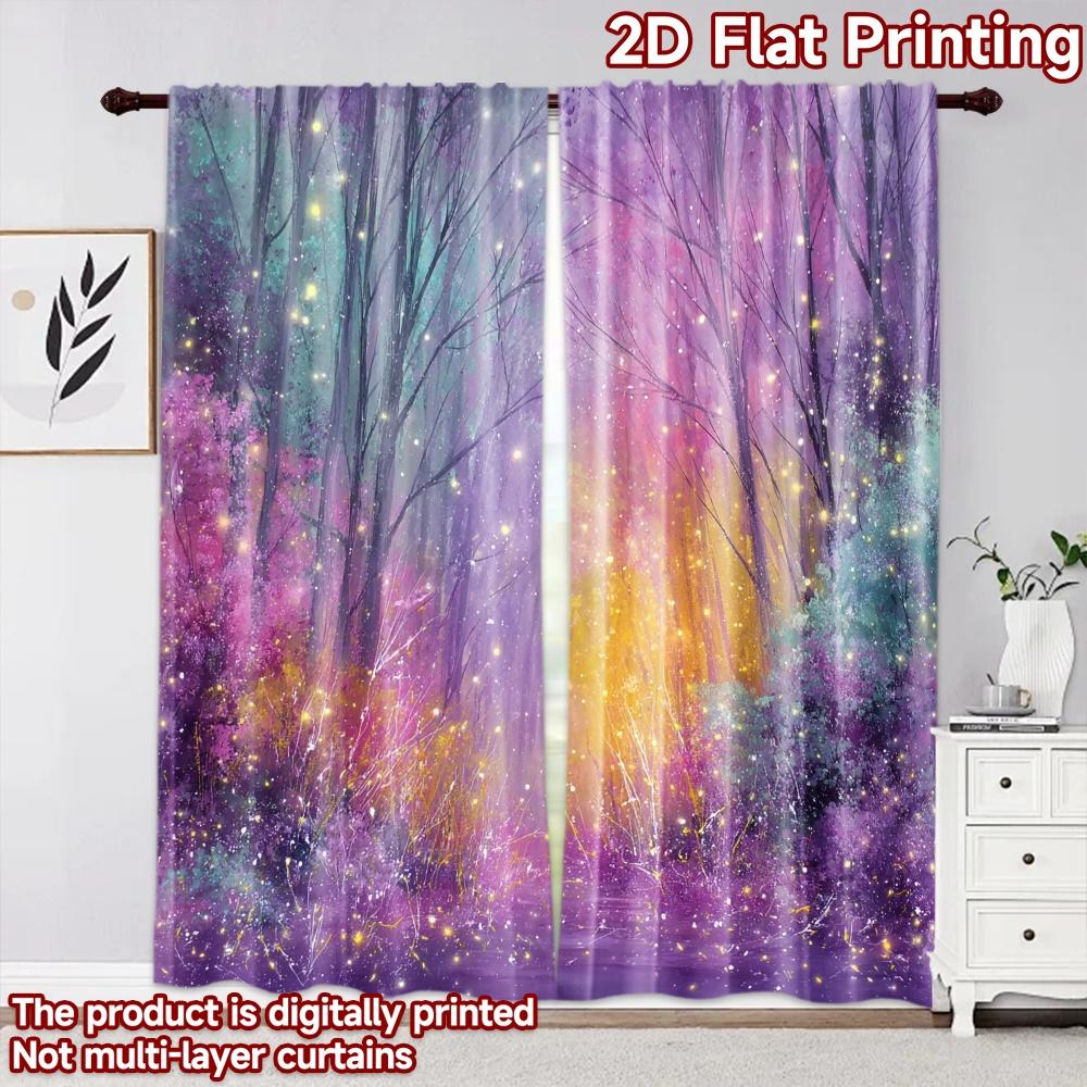 2D flat printing 2pcs Curtain Window Treatment Curtains Magical Colorful Enchanted Forest Digital Printed Polyester Drapes