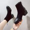 Spring and Autumn Women's New Fashion Martin Boots Middle Heel Square Head Women's Boots Temperament Women's Short Boots