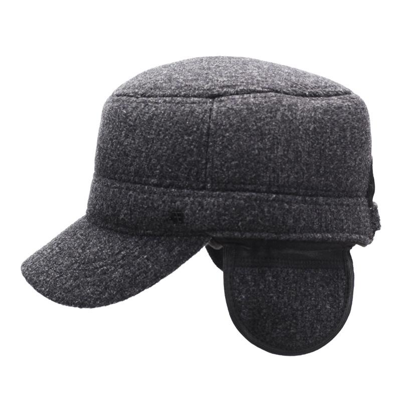 Men's Winter Flat Cap Velvet Thick Cap Woolen Cotton Cap Outdoor Warm Ear Protection Cap for Middle-Aged and Elderly