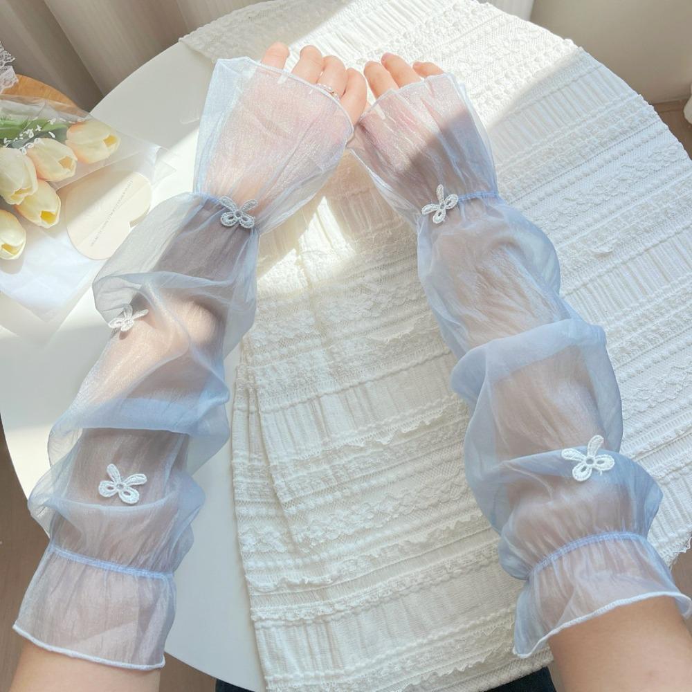 1 Pair Wide Fairy Style Arm Cover Bow Ice Sleeves Stylish Sun Protection Sleeves Summer