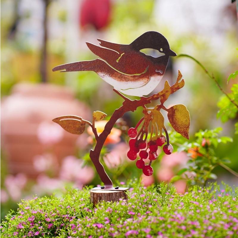 Садовые украшения в виде статуи птицы, металлические садовые птицы, украшения для двора, уличная скульптура птицы, металлические садовые украшения для газона