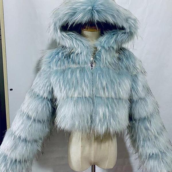 S-6XL Женская зимняя теплая короткая куртка с капюшоном из искусственного меха и длинными рукавами