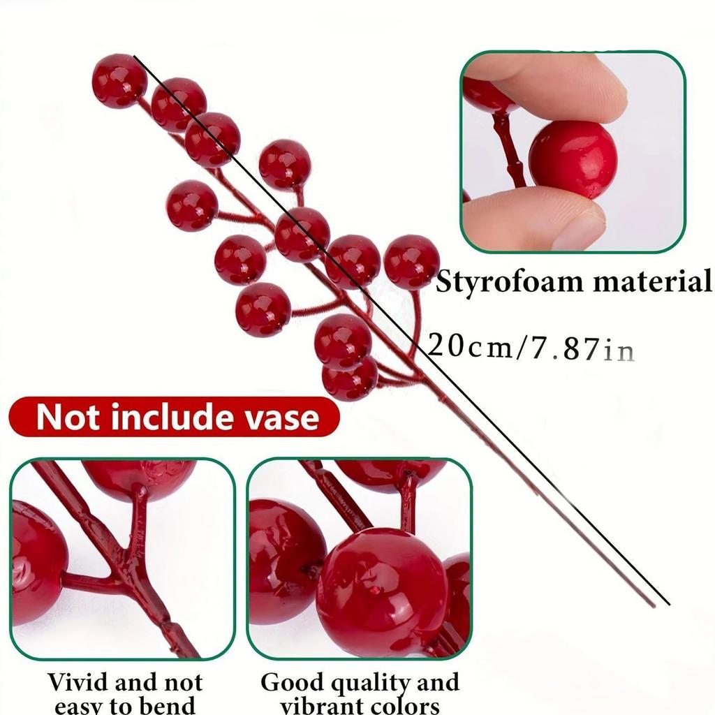 Праздничные искусственные сосновые ветки с красными ягодами - набор из 20 штук искусственной вечнозелени для поделок своими руками и домашнего декора