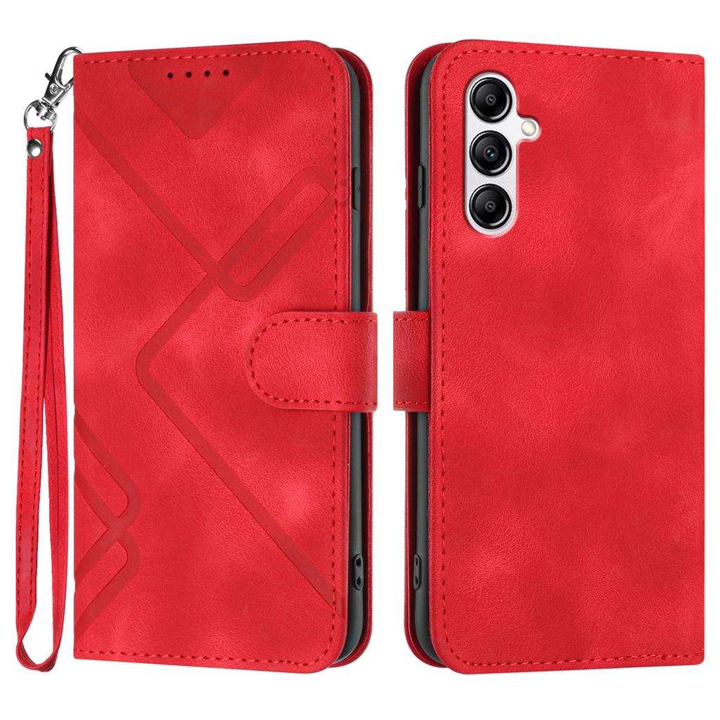 For Samsung Galaxy A14 4G/Galaxy A14 5G Wallet Case Line Imprinted PU Leather Phone Cover with Strap