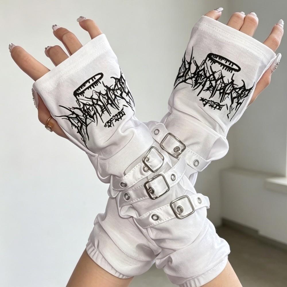 Embroidered Design Half Finger Arm Warmers Polyester Sun Protection Gloves Dance