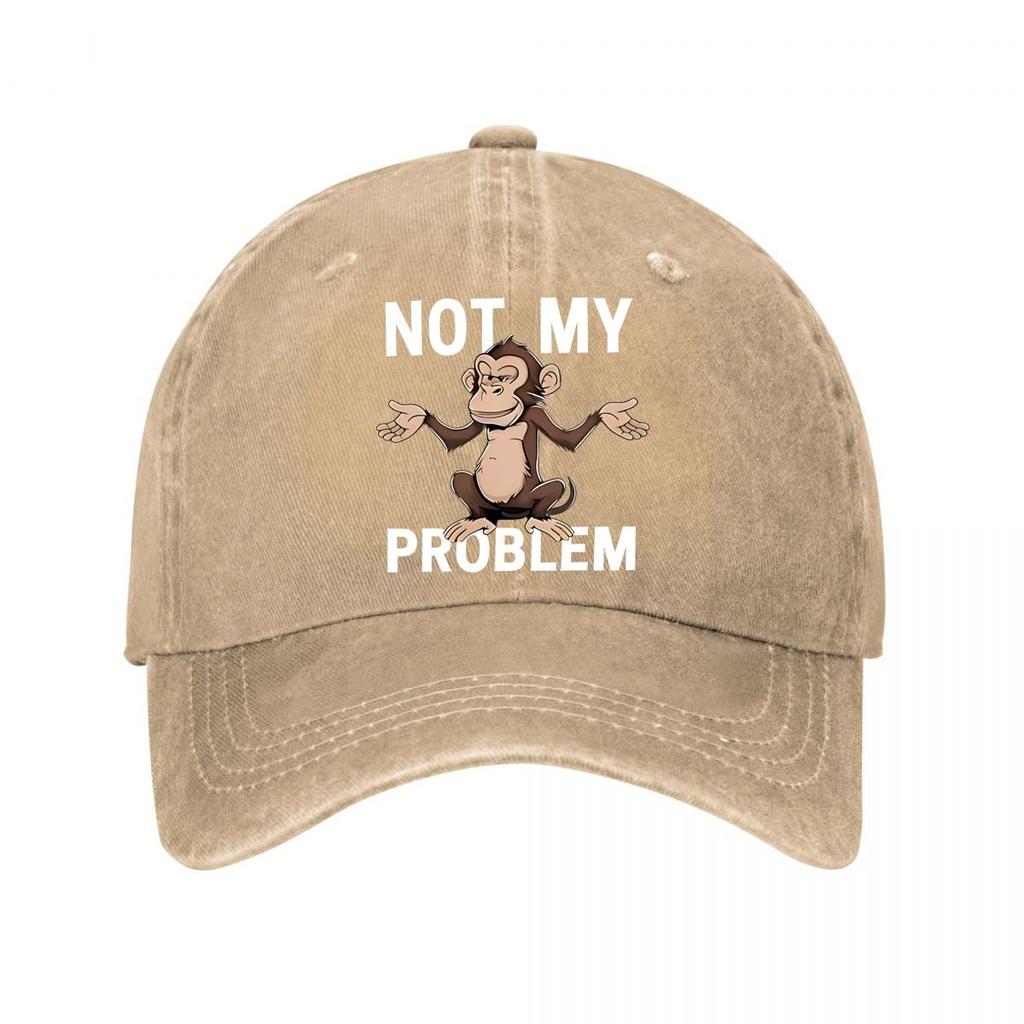 Vintage Baseball Cap Monkey NOT MY PROBLEM D Print Washed Baseball Cap