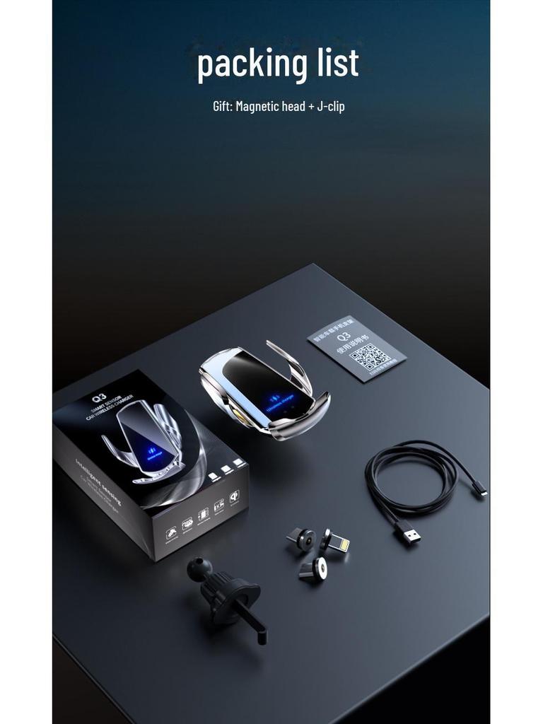 Беспроводное автомобильное зарядное устройство и держатель для телефона Q3, быстрая зарядка 15 Вт с автоматической индукцией и подставкой для навигации.