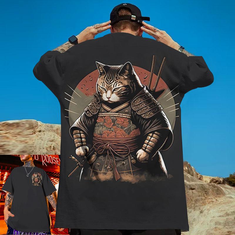 Men's Animal T-shirt 3d Japanese Samurai Cat Print