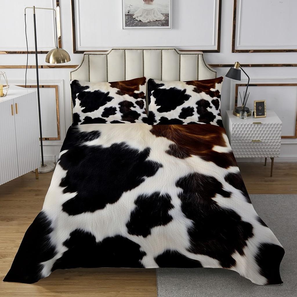Комплект покрывала из коровьей шкуры Ферма Животное Мех Покрывало Квин/Двуспальный для Спальни Мальчика Девочки 2/3 шт. Западный Рустикальный Ковбой Фермерский Дом Комплект Лоскутного Одеяла
