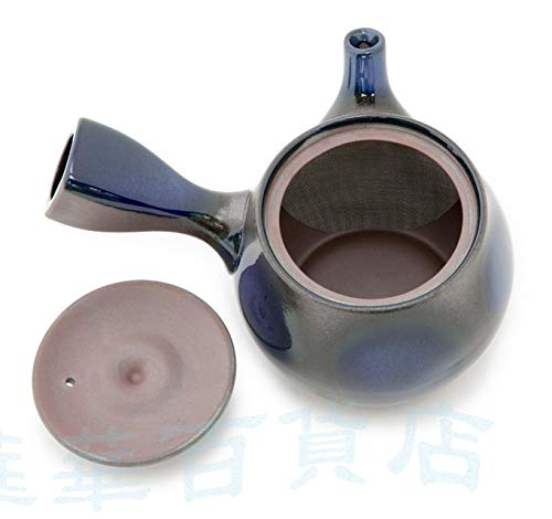 Специально изготовленный округлый чайник с глазурью рури, 450 мл, сделано в Японии, Банко-яки