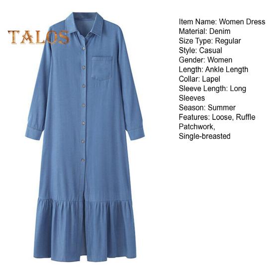 Женское платье макси с отложным воротником и длинными рукавами, однобортный кардиган, свободный однотонный цвет с рюшами в стиле пэчворк, струящийся подол, для путешествий, поездок на работу, весна-лето