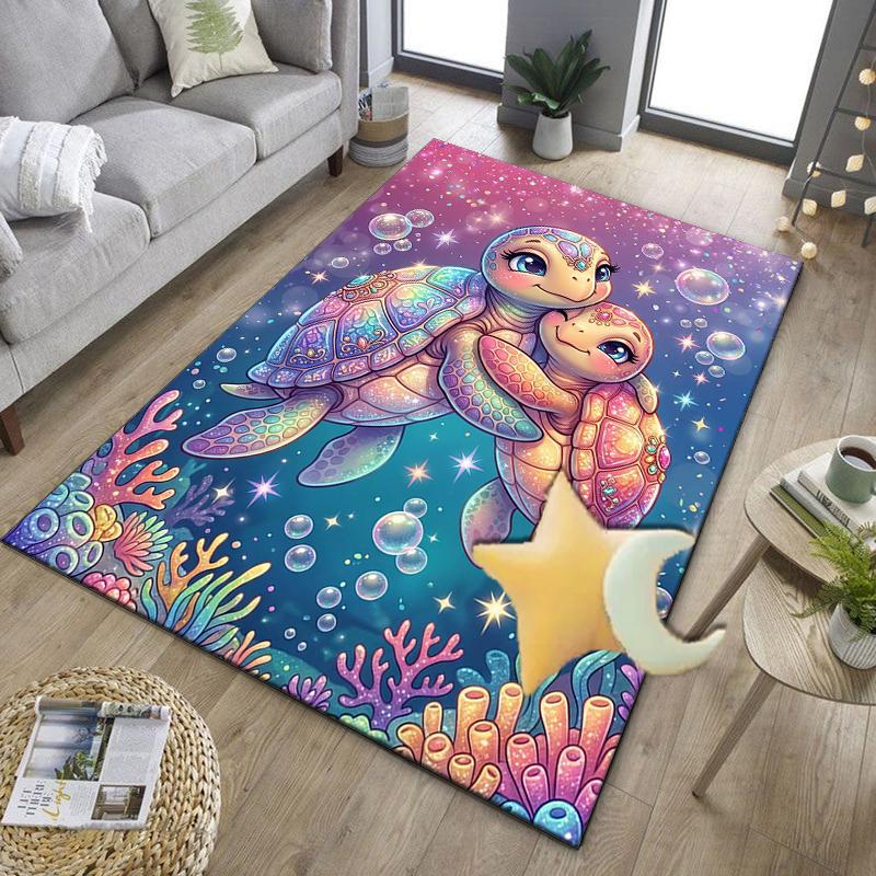 Underwater two Sea Turtles Office Rug Chair Mat, Entryway Carpet, Suitable for Front Door, Bedroom, Living Room, Desk, Holiday Gift