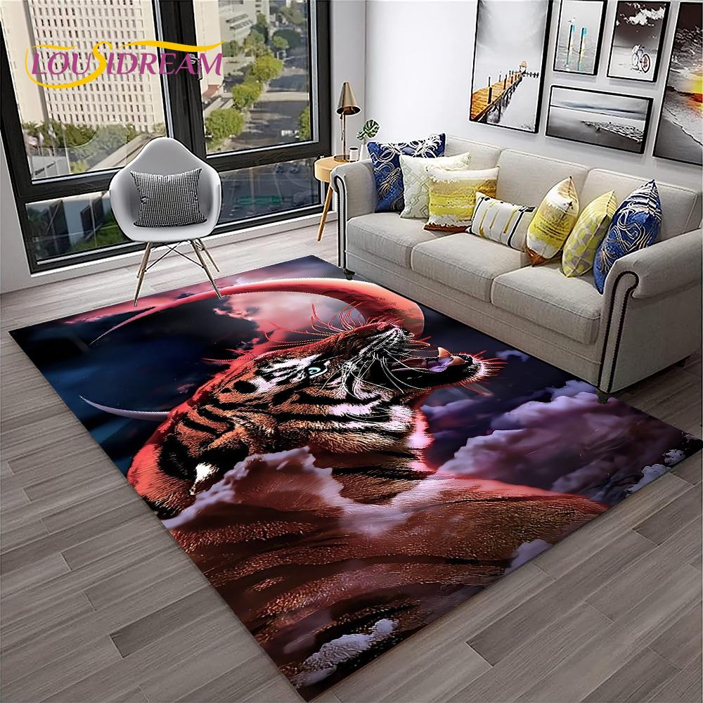 3D мультфильм Dream Tiger Animal Beast Ковер Ковер для дома Гостиная Спальня Диван Коврик Декор, Детский коврик Нескользящий напольный коврик
