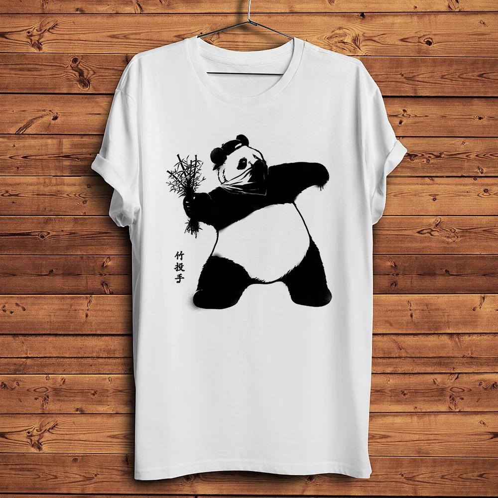 Bamboo Thrower Panda Banksy Funny Artistic TShirt,Short Sleeve O-neck T Shirt,Streetwear Unisex