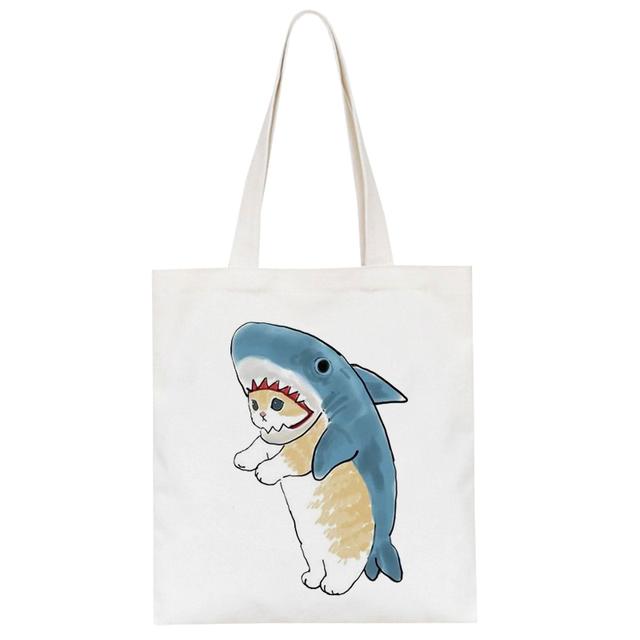 Harajuku Kawaii Cat Shark Y2k сумка на плечо модная повседневная женская парусиновая сумка с героями мультфильмов большая вместительная женская сумка на молнии сумки-шоппер