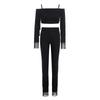 Girls Leopard Print Tassels Latin Dance Outfit Long Sleeve Crop Top Straps Adjustable Pants