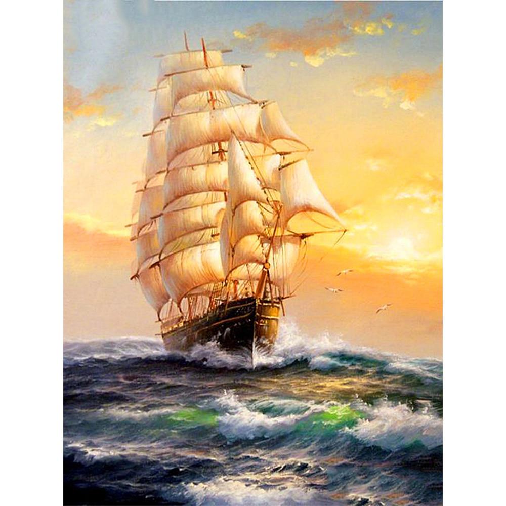 5D DIY Diamond Painting Sailboat Embroidery Ship Landscape Home Decoration Mosaic Handmade