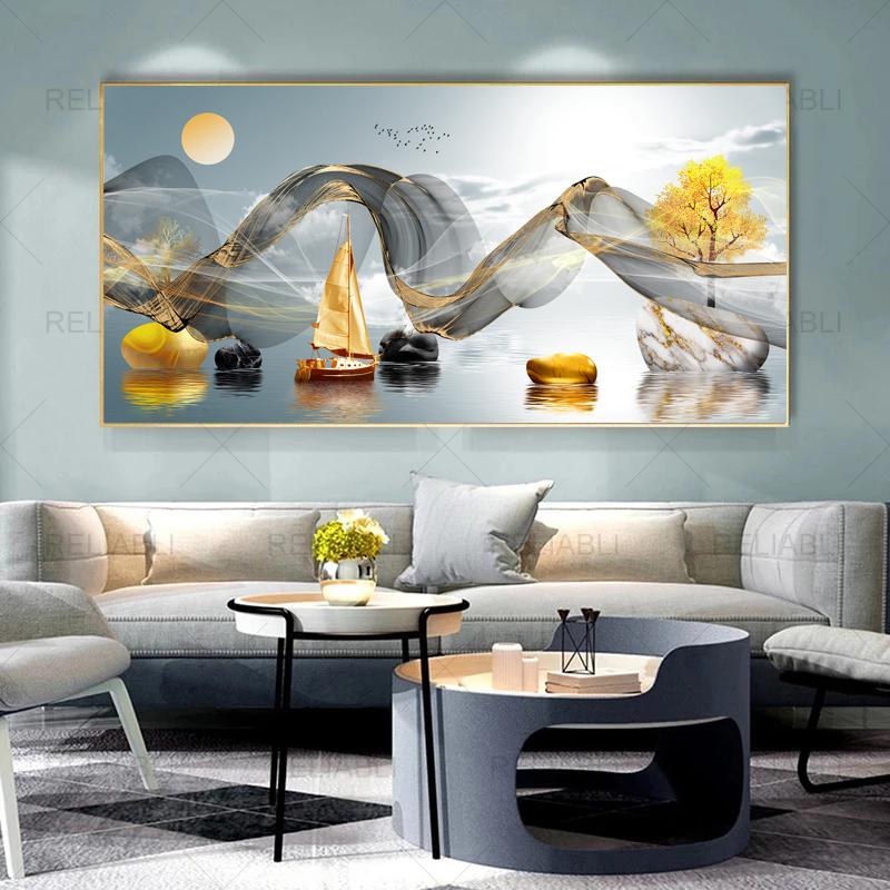 Современная абстрактная декоративная картина с оленьим деревом, лента, печать на холсте, настенные художественные картины для гостиной, светлый роскошный домашний декор