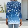Women's Fashion Casual Lapel Short 3/4 Sleeve Christmas Print Shirt Women's Button Up Tops