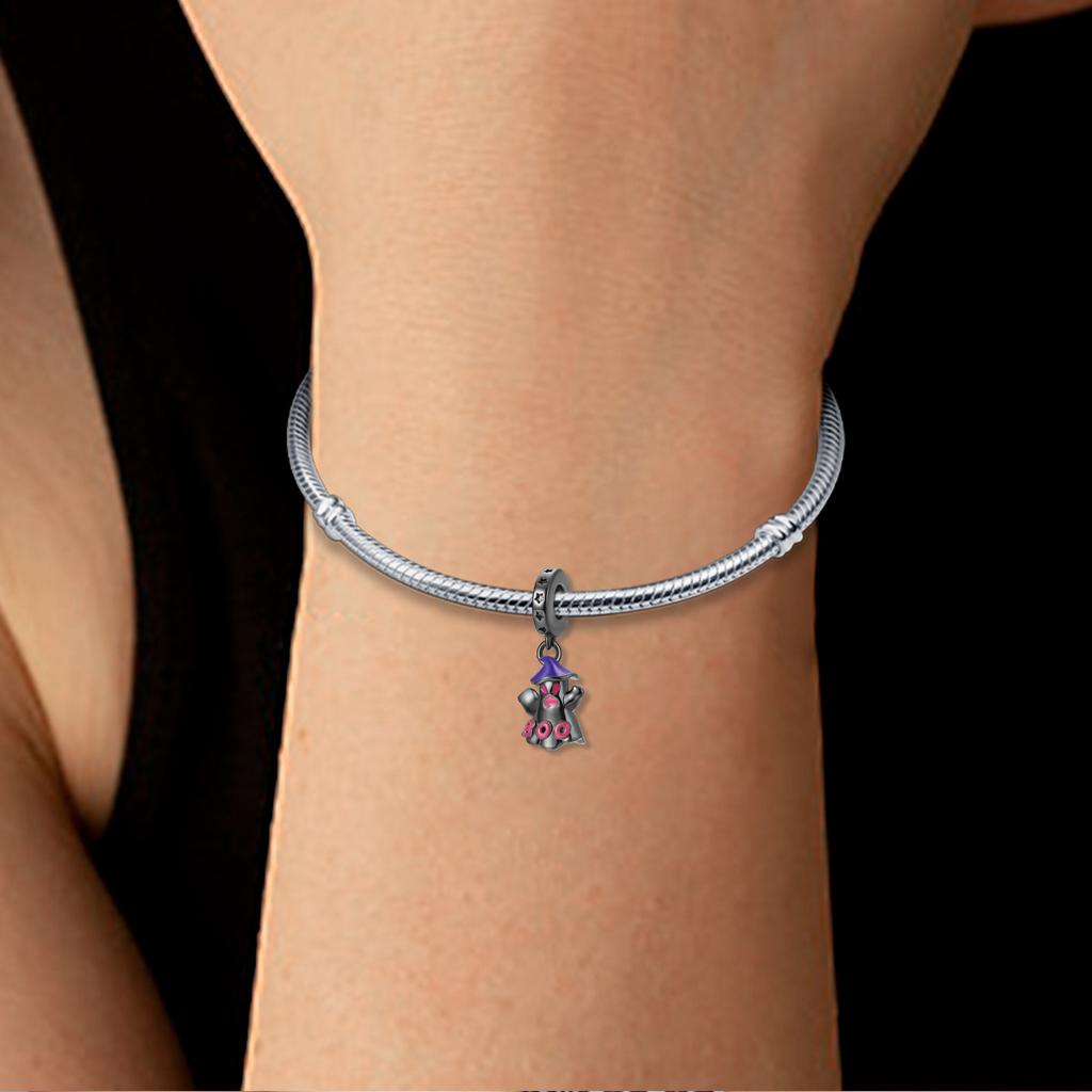 Серебряный 925 Хэллоуин светящийся черный призрак кулон бусина DIY стиль бисерный браслет ожерелье