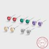 Classic Colored Round Full Diamond Stud Earring For WomenTopaz Ruby Amethyst Emerald Original Sterling Silver Gift Part Jewelry