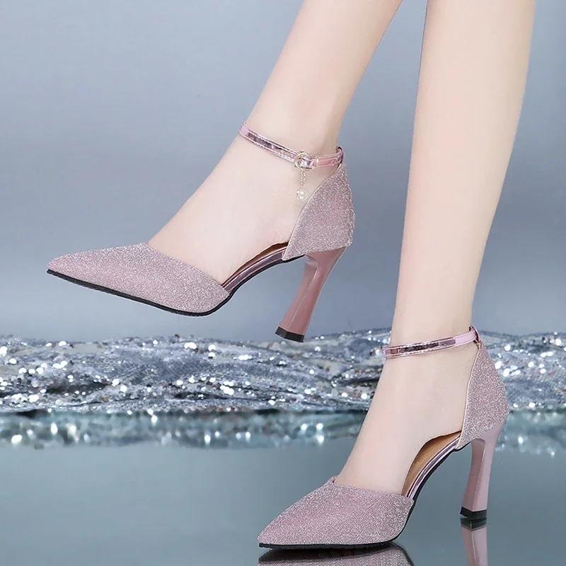 Thick-heeled High-heeled Shoes Female Fairy Wind Summer New All-match Girl Pointed Toe Strap Sandals for Women’s